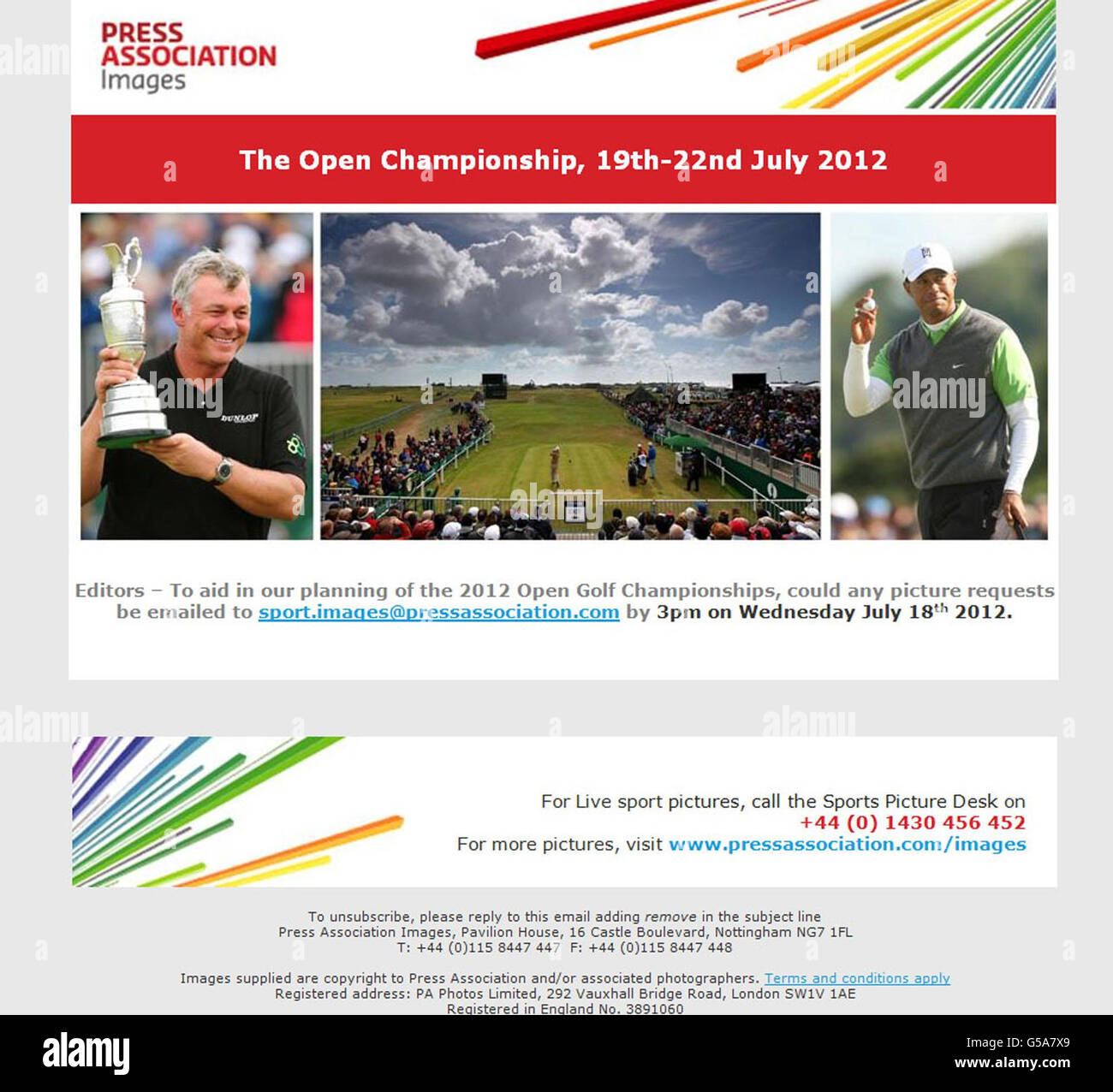 *SOLO PER RIFERIMENTO, NON PER LA PUBBLICAZIONE* Editori - per aiutare nella nostra pianificazione del 2012 Open Golf Championships, potrebbe qualsiasi richiesta fotografica che avete ricevuto via e-mail a sport.images@pressassociation.com entro le 15 di mercoledì 18 luglio 2012. Per le immagini Live Sport contattare l'Associazione Stampa Sport Picture Desk su 01430456452. Foto Stock