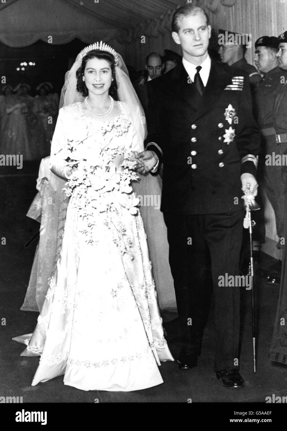 PA Library filer datato 20.11.1947 : la Regina celebra il suo anniversario di matrimonio d'oro Foto Stock