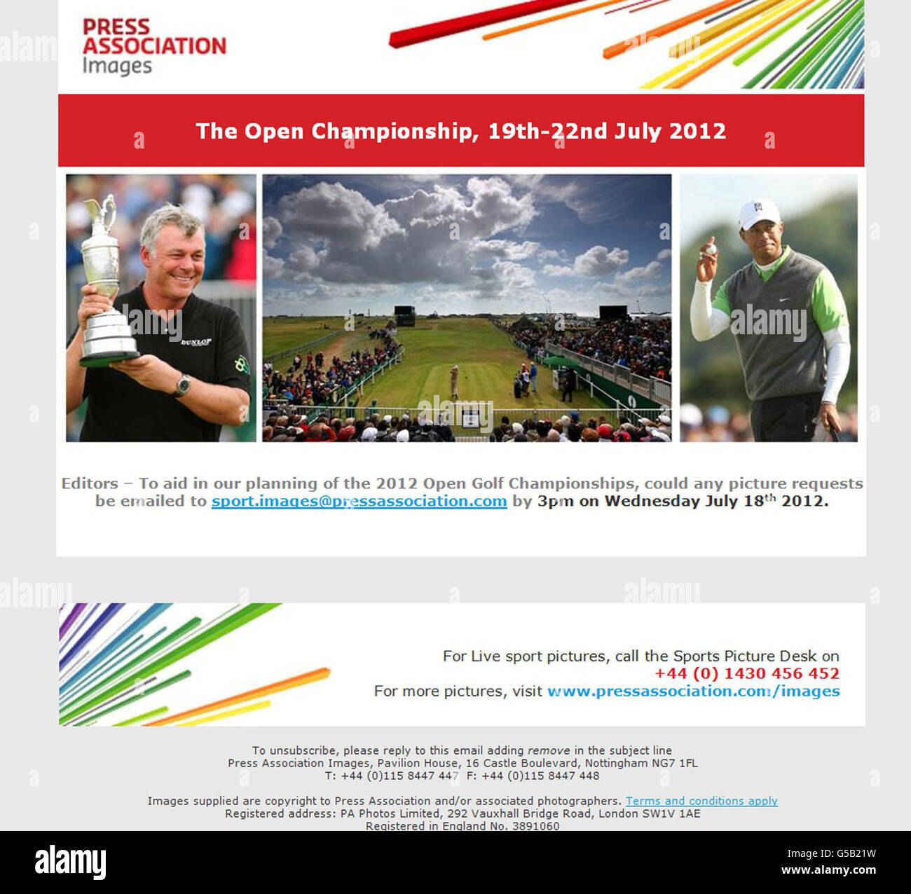 *SOLO PER RIFERIMENTO, NON PER LA PUBBLICAZIONE* Editori - per aiutare nella nostra pianificazione del 2012 Open Golf Championships, potrebbe qualsiasi richiesta fotografica che avete ricevuto via e-mail a sport.images@pressassociation.com entro le 15 di mercoledì 18 luglio 2012. Per le immagini Live Sport contattare l'Associazione Stampa Sport Picture Desk su 01430456452. Foto Stock