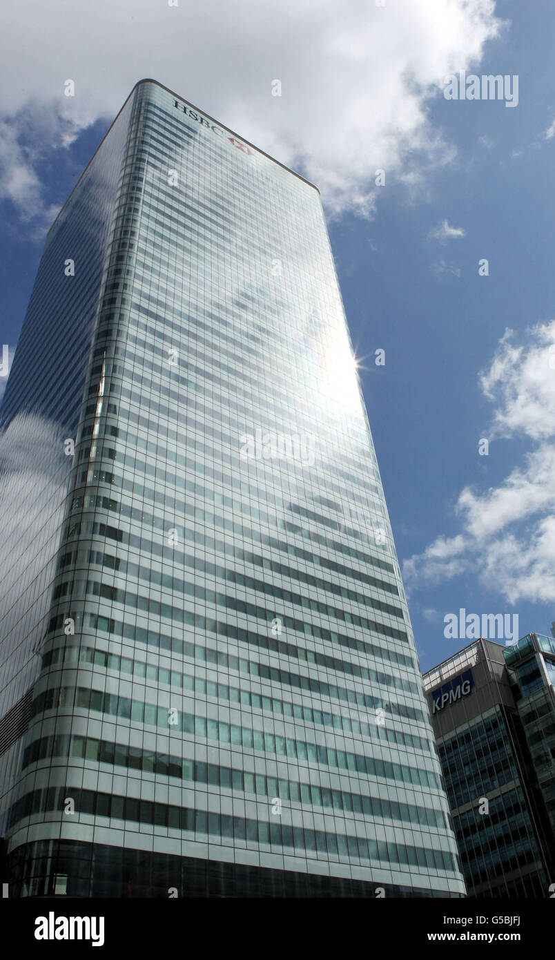 Stock della città di Londra. Una vista generale dell'edificio HSBC a Canary Wharf, Londra. Foto Stock