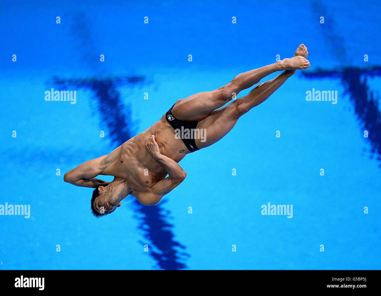 Giochi Olimpici di Londra - giorno 10. Francois Imbeau-Dulac in Canada durante il turno preliminare di Springboard da 3 m maschile Foto Stock