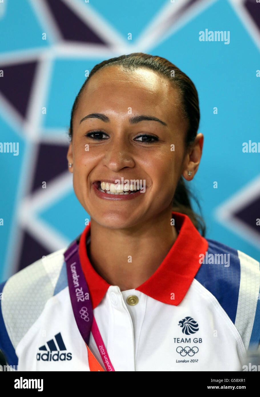 La Gran Bretagna Jessica Ennis durante una conferenza stampa al Media Center nel Parco Olimpico. Foto Stock