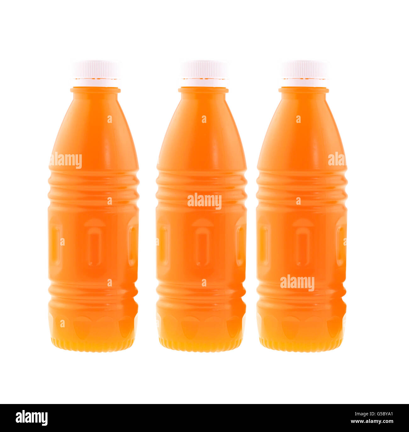 Bottiglia di succo di arancio mandarino isolati su sfondo bianco. Foto Stock