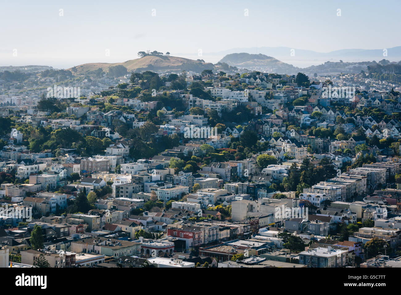 Vista delle colline da Corona Heights Park, a San Francisco, California. Foto Stock