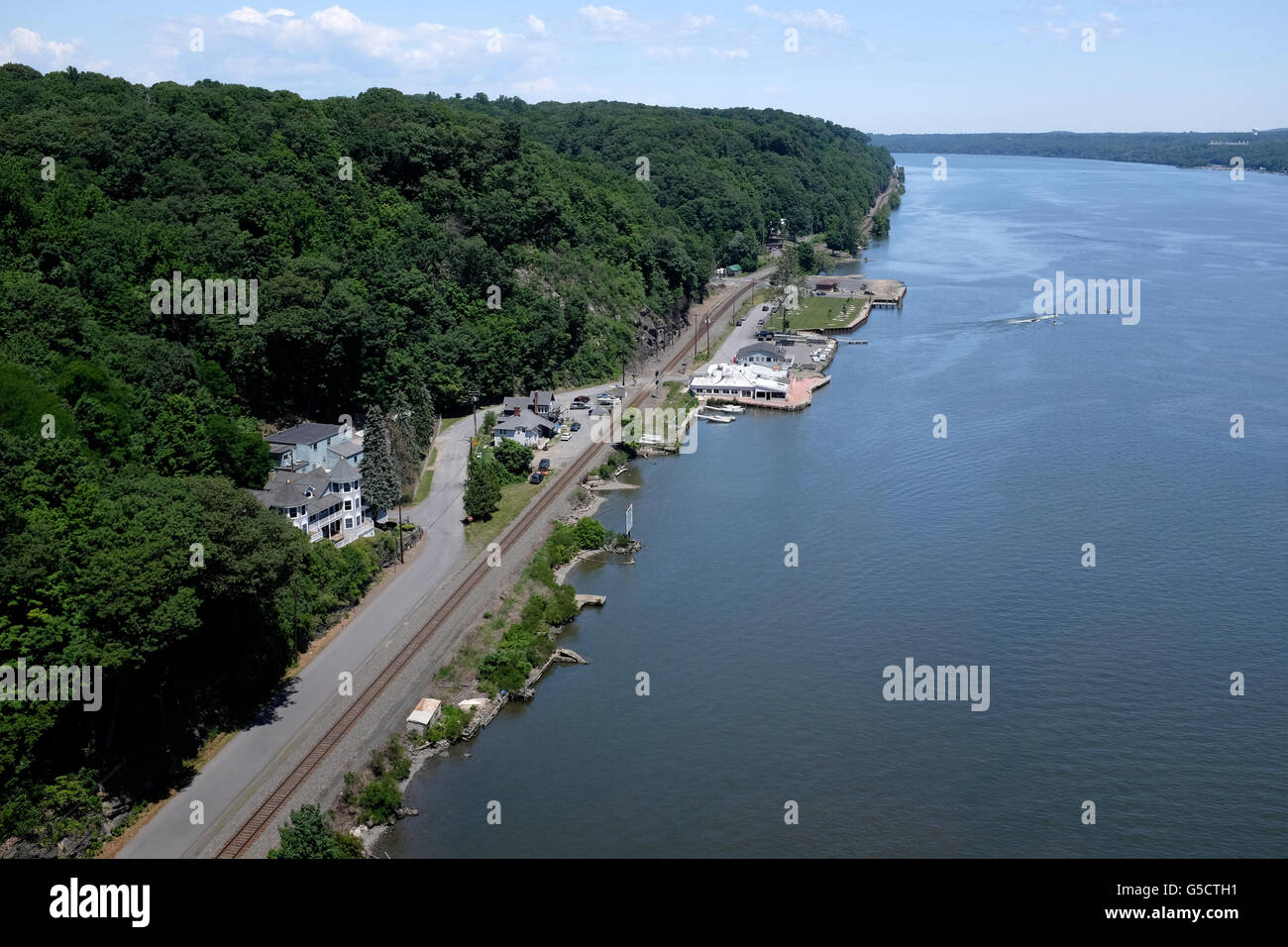 Vista dalla passerella su Hudson Foto Stock