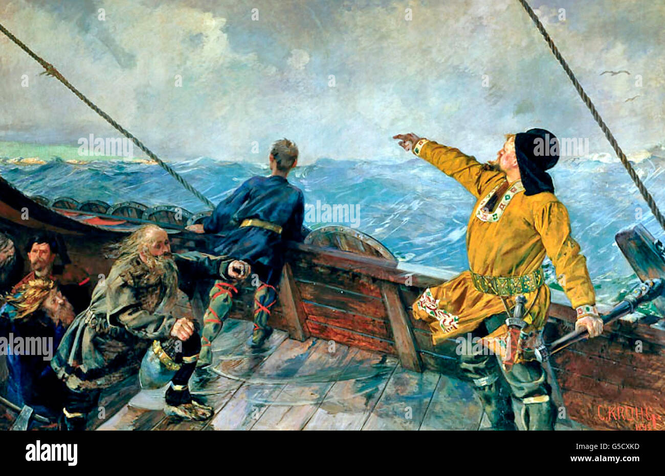 Leif Erikson scopre il Nord America - Christian Krohg Foto Stock
