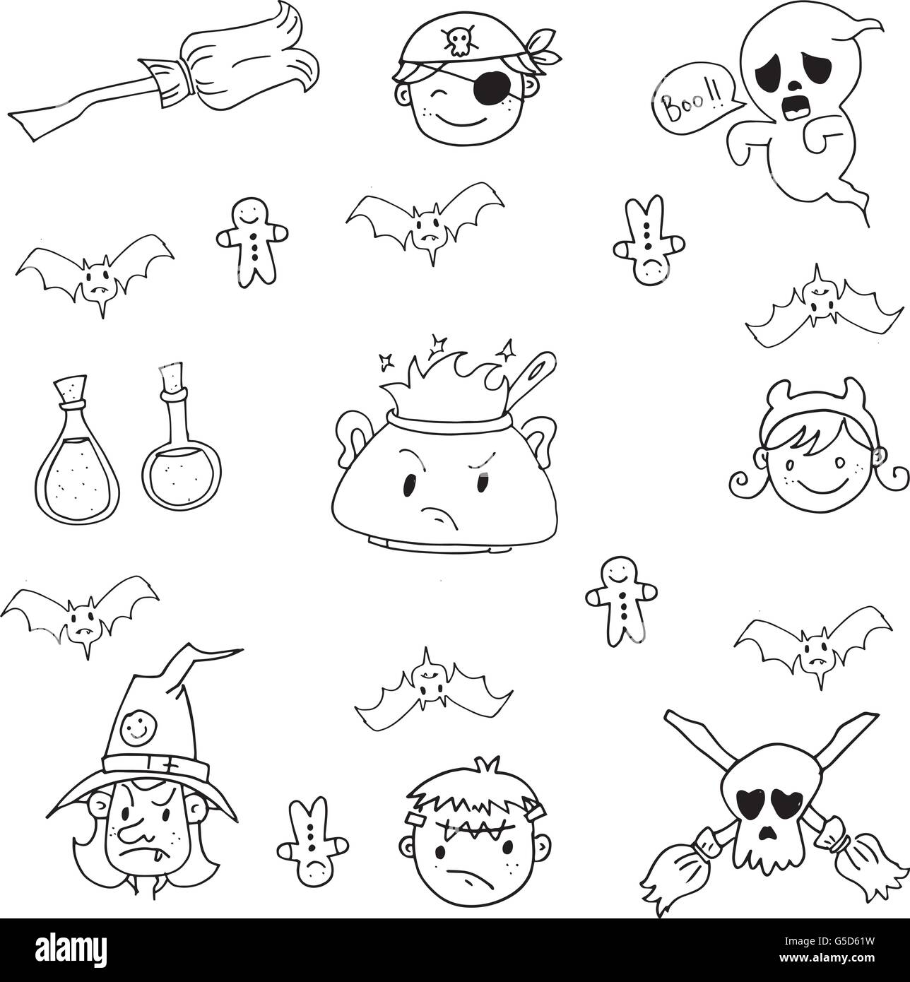 Elemento Halloween costume in doodle Illustrazione Vettoriale