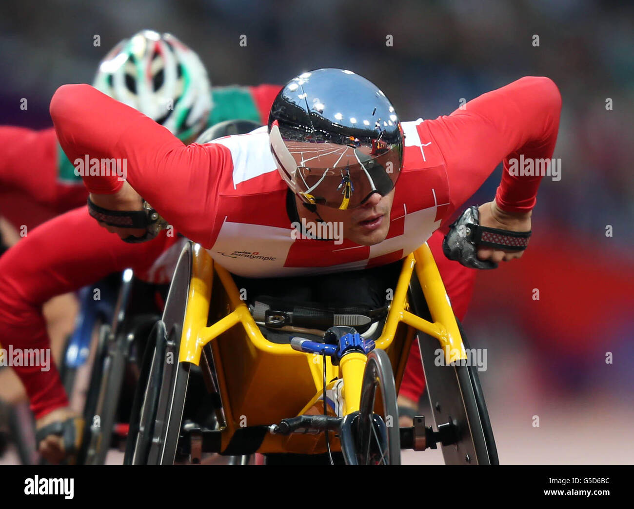 Giochi Paralimpici di Londra - 2° giorno. Marcel Hug in Svizzera durante il Men's 5000m - T54 Round 1 allo Stadio Olimpico di Londra. Foto Stock