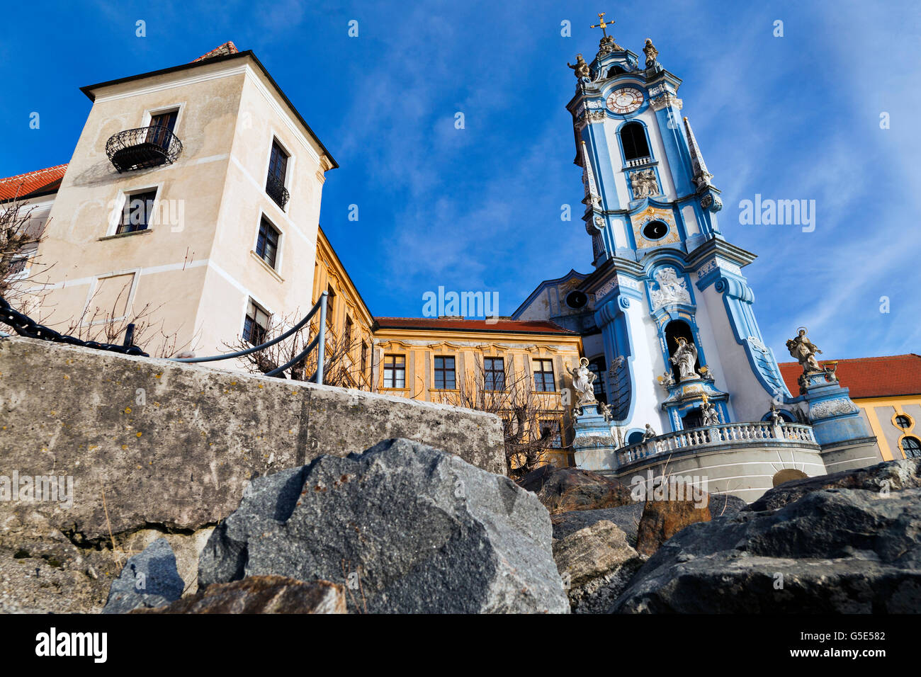 Chiesa barocca in Duernstein, regione di Wachau, Foresta trimestre, Austria Inferiore, Austria, Europa Foto Stock