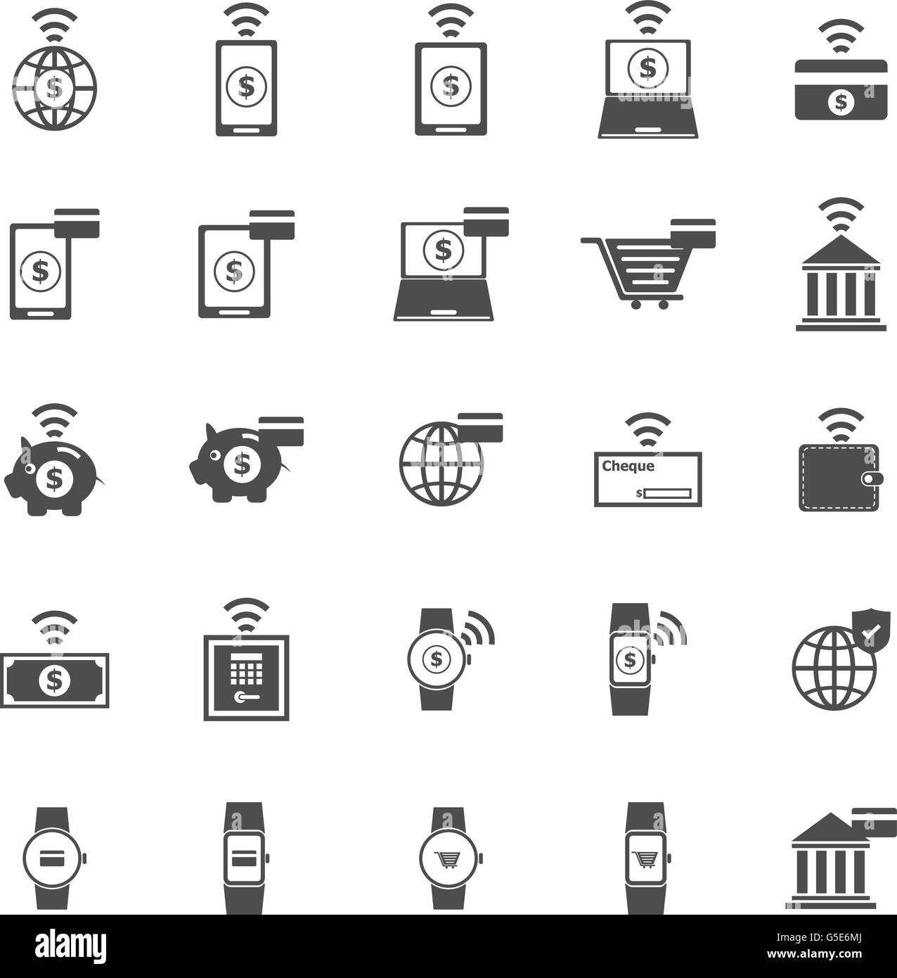 Fintech icone su sfondo bianco, vettore di stock Illustrazione Vettoriale