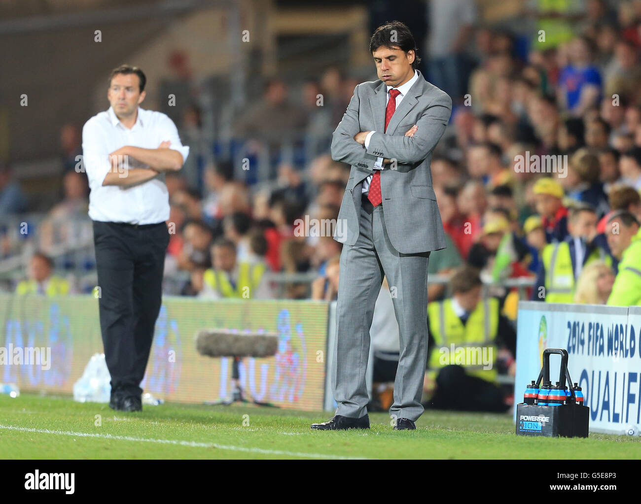 Chris Coleman, manager del Galles, si alza sul touch line Foto Stock