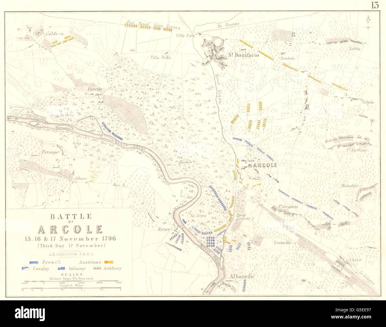Battaglia di ARCOLE 15TH: 16th, e 17 novembre 1796 - foglio 2. L'Italia, 1848 Mappa Foto Stock