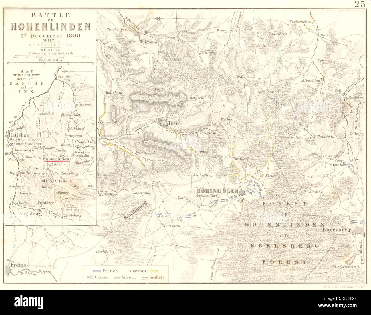 Battaglia di HOHENLINDEN: 3 dicembre 1800 - foglio 1. Germania, 1848 Mappa antichi Foto Stock