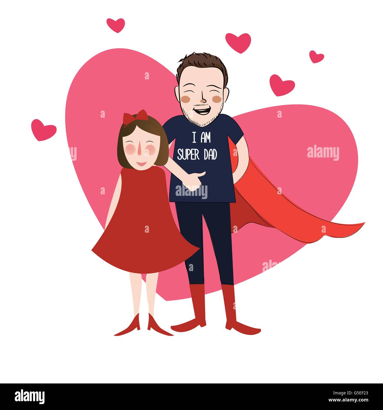 Io sono super papà illustrazione cartoon girl figlia con il suo grazioso padre Illustrazione Vettoriale