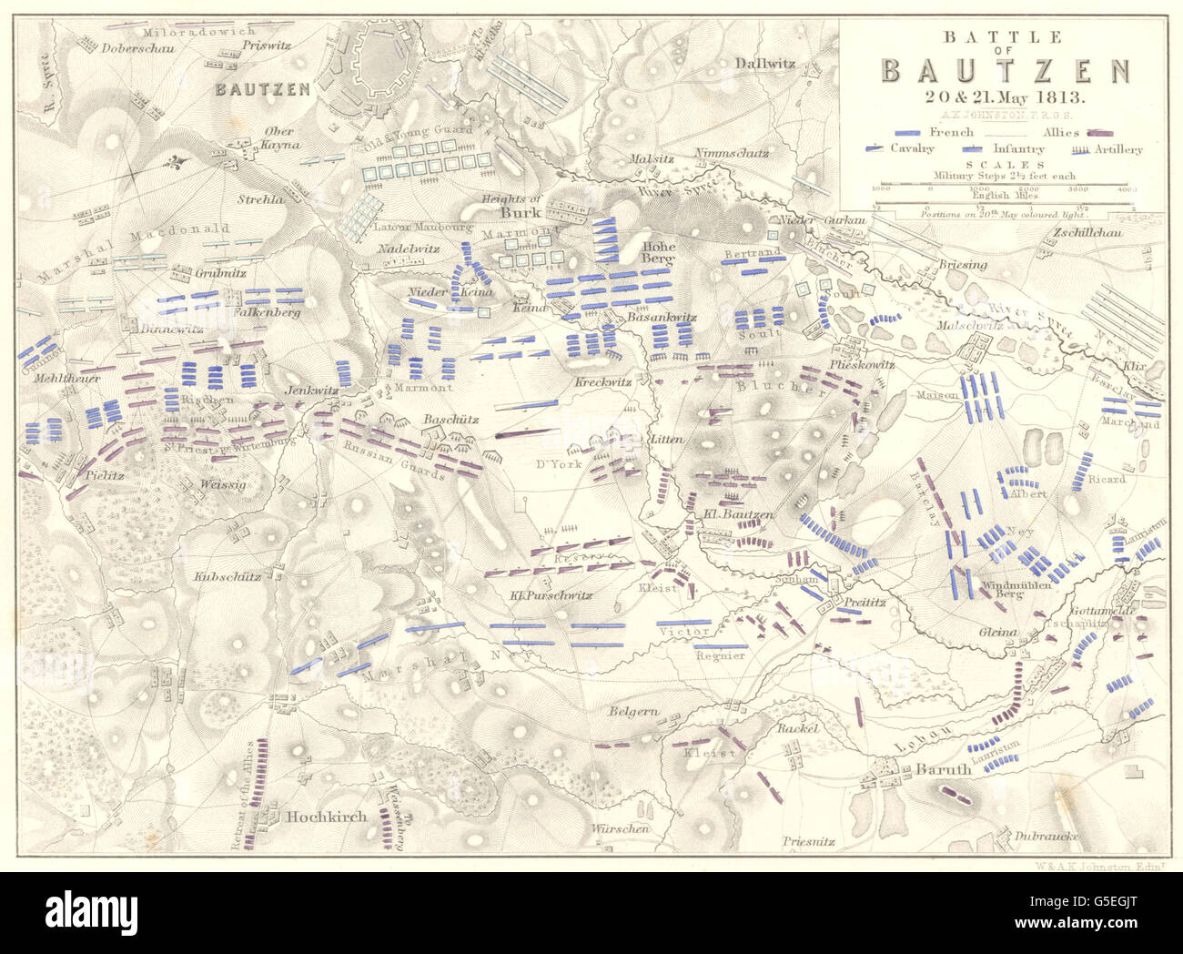 Battaglia di Bautzen: XX e XXI Maggio 1813. Germania. Guerre napoleoniche, 1848 Mappa Foto Stock