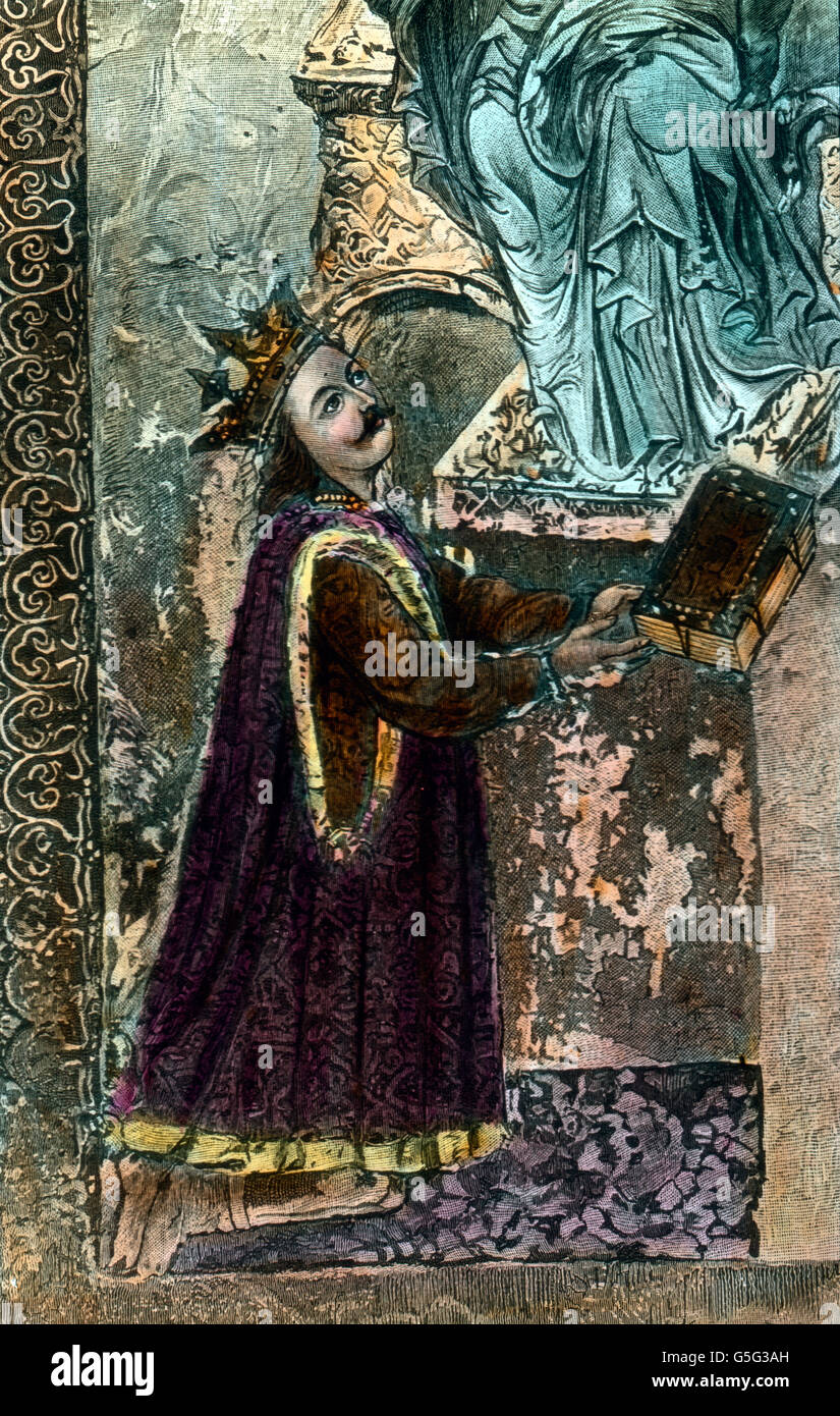 Stephan III. von Moldau. Il re Stefano III di Moldavia. La Romania, Europa sudorientale, balcanica, storia, storico, 1910S, 1920s, xx secolo, archivio, Carl Simon, lato vetro colorato diapositiva, illustrazione, uomo, la bibbia, pregando, religiosi Stefano il Grande, Stefan cel Mare, re, righello monarchia Foto Stock