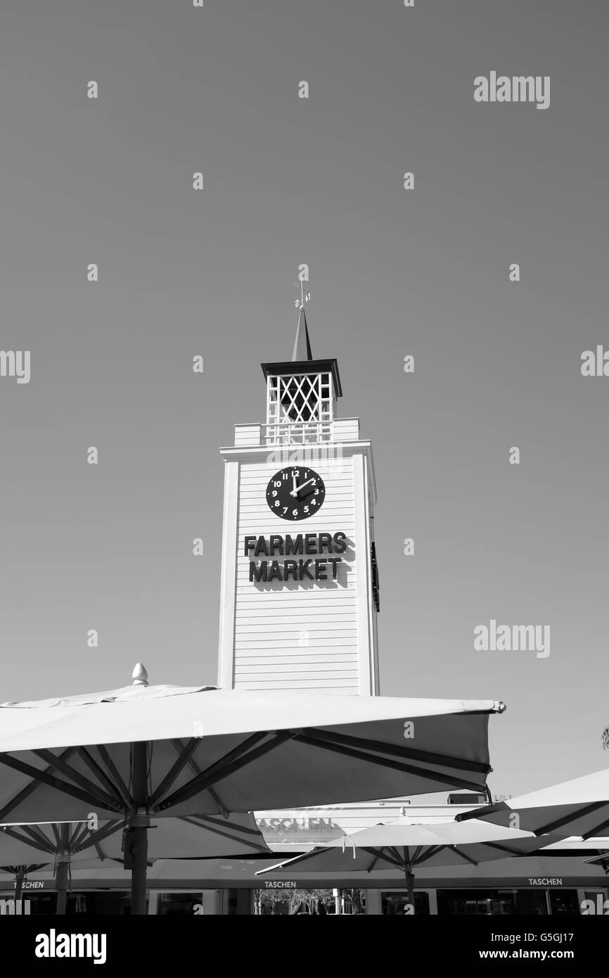 La Torre dell'orologio, il Mercato degli Agricoltori, West 3rd Street, Los Angeles, California, Stati Uniti d'America. Foto Stock