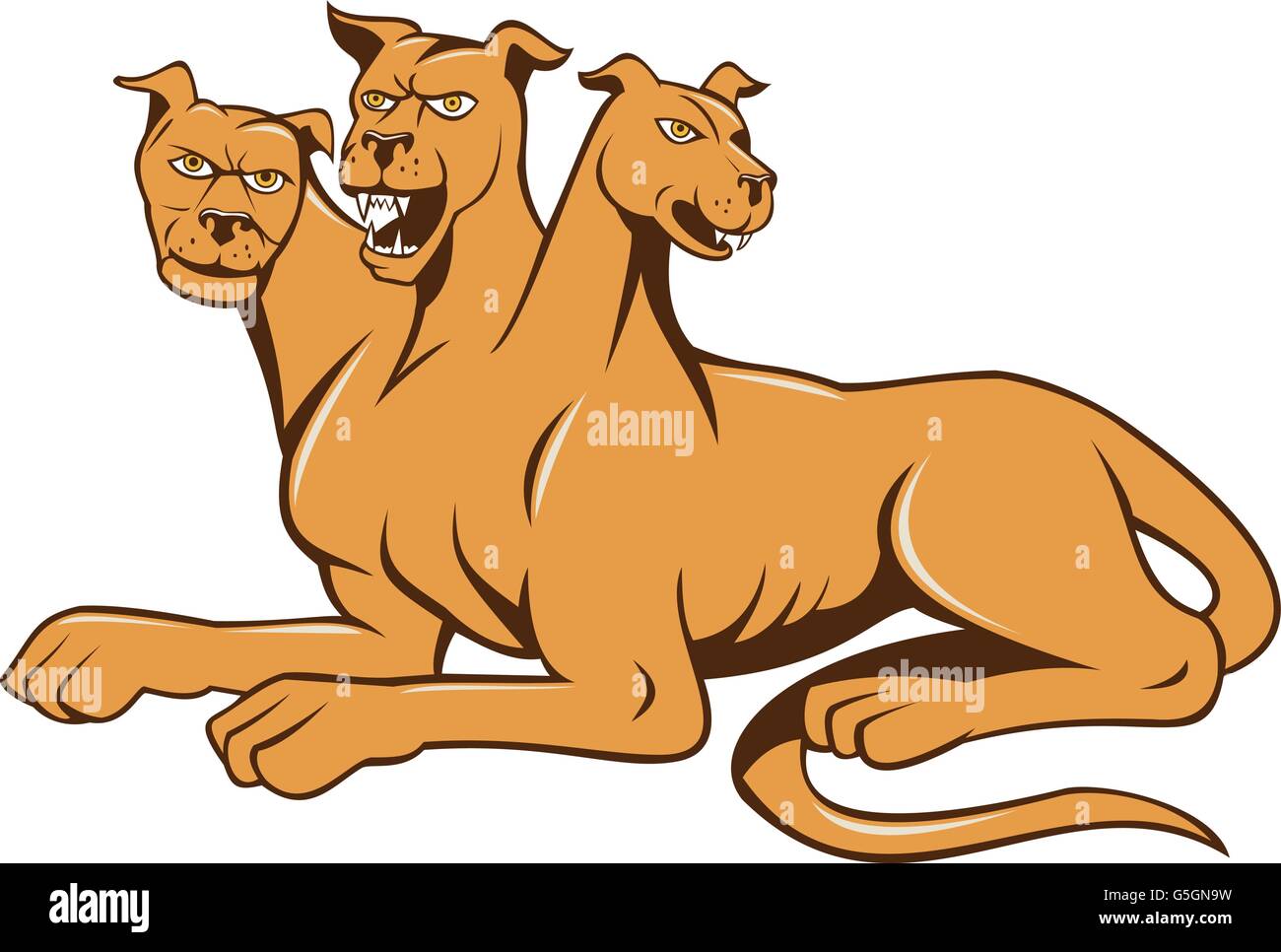 Illustrazione di cerberus, nella mitologia greca e romana, un multi-guidato in genere di tre teste di cane o hellhound con un serpente t Illustrazione Vettoriale