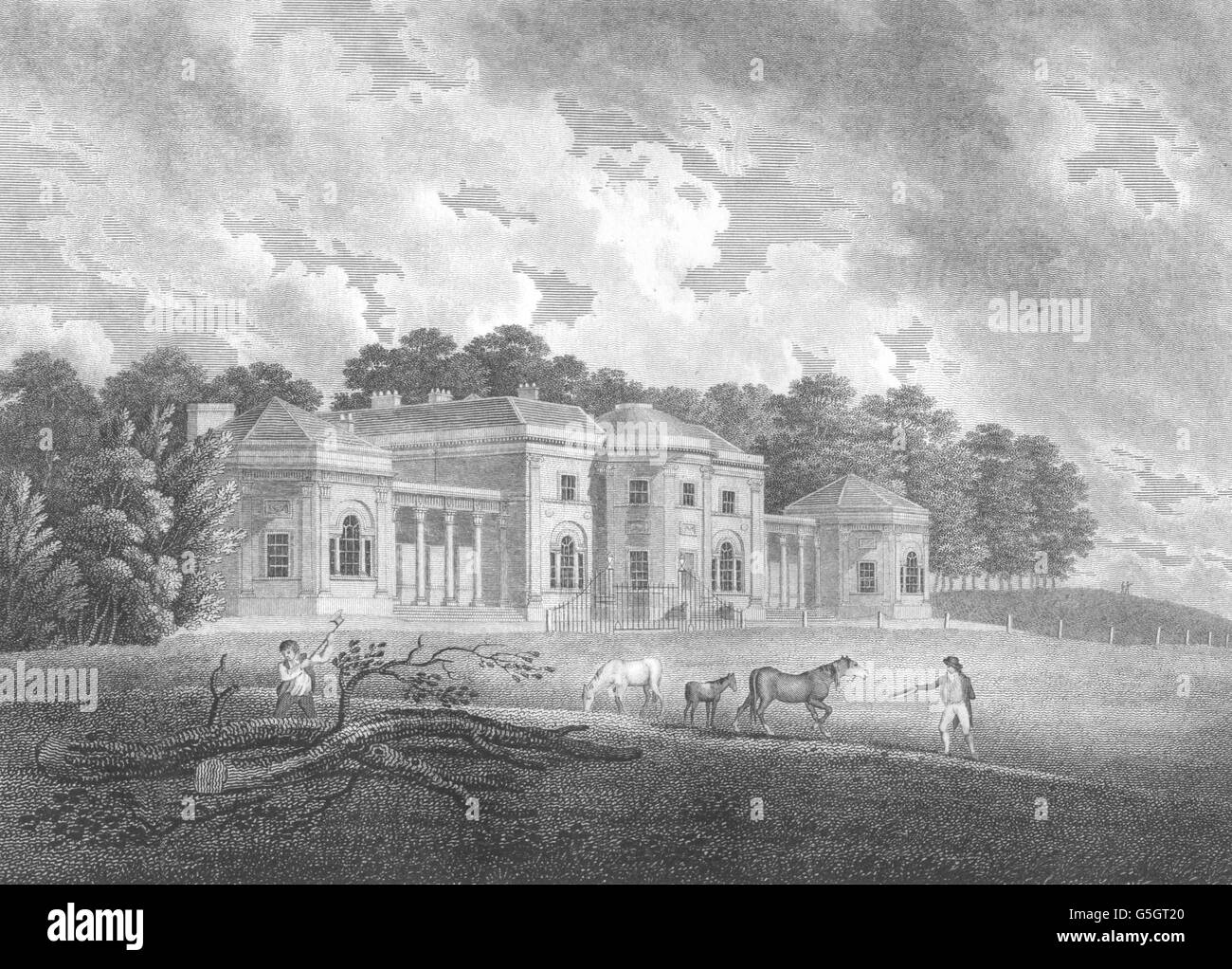 LANCASHIRE: Oldham Heaton House. Aikin / Stockdale. I cavalli. Ammassatore, stampa 1795 Foto Stock