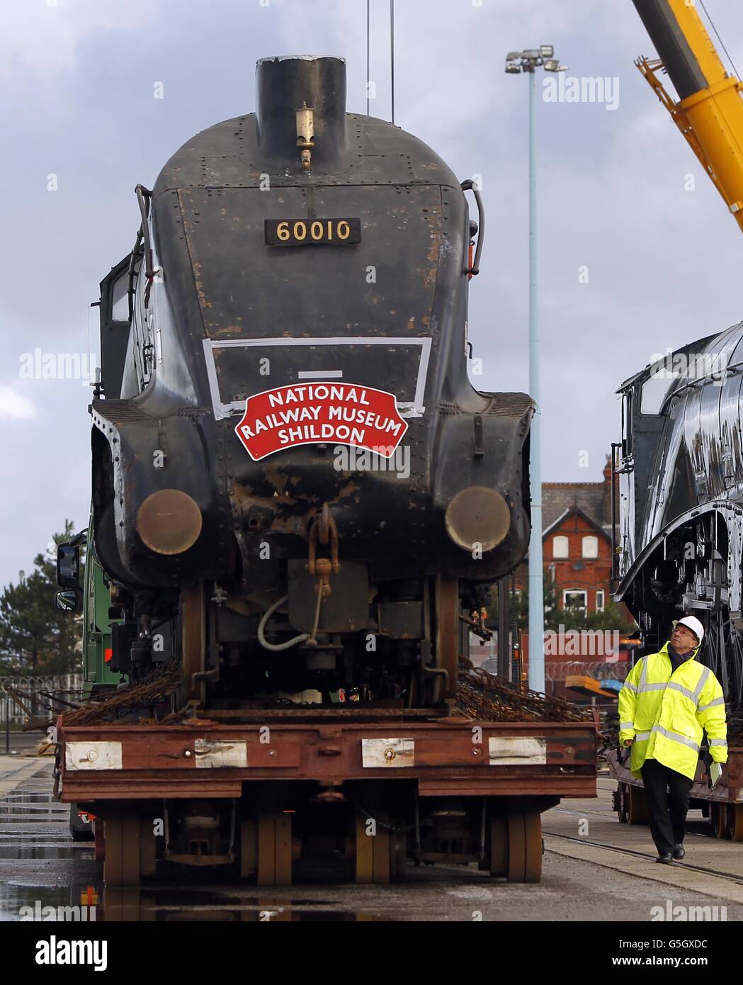 Le sorelle transatlantiche della Mallard, la locomotiva a vapore più veloce del mondo, arrivano a Peel Port, Liverpool, il Dominion of Canada e Dwight D Eisenhower, tornano nel Regno Unito per la prima volta in oltre mezzo secolo. Foto Stock