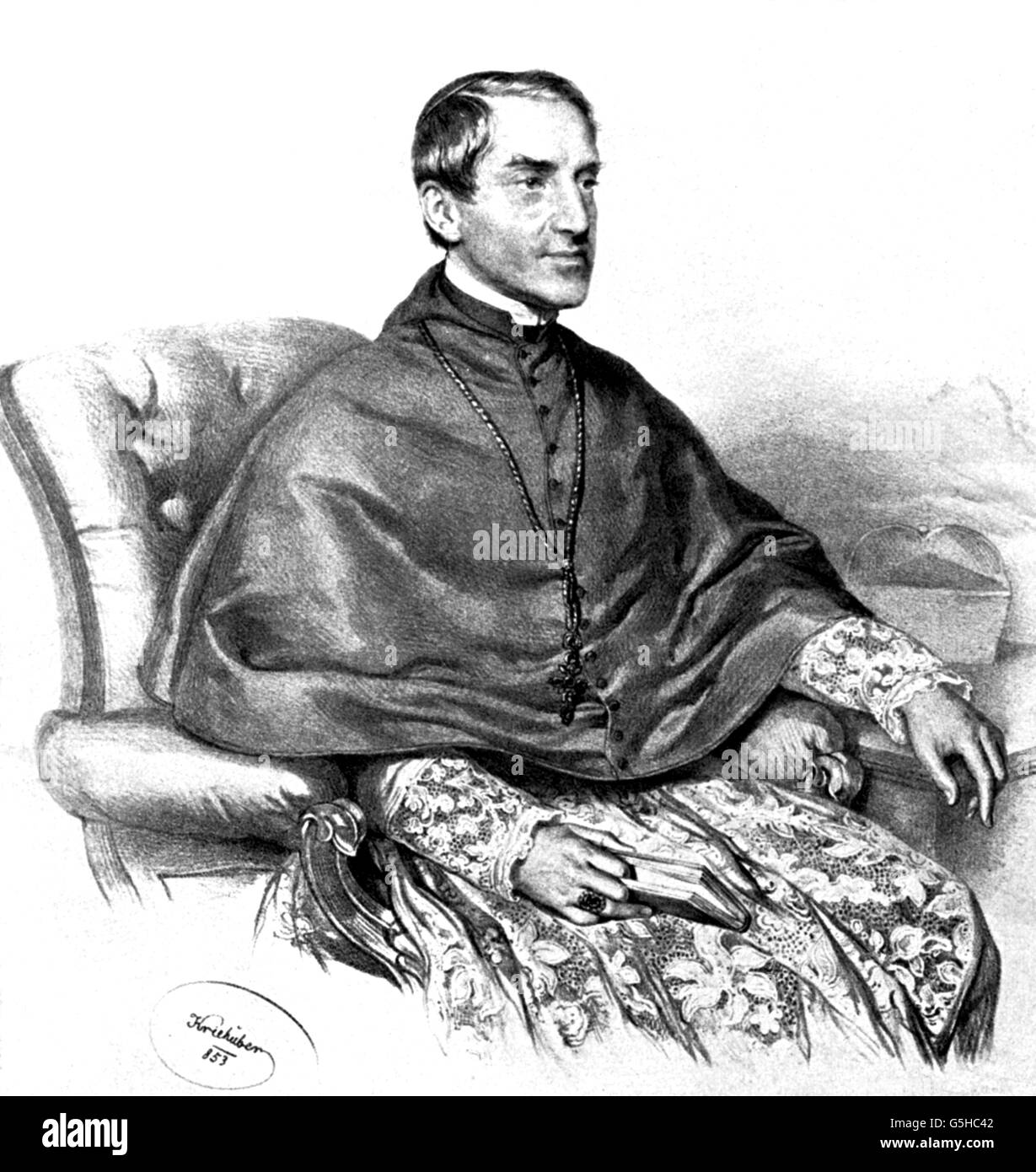 Rauscher, Joseph Othmar von, 6.10.1797 - 24.11.1875, cardinale austriaco, principe arcivescovo di Vienna dal 1853, a mezza lunghezza, seduto, litografia di Kriehuber, 19th secolo, Foto Stock