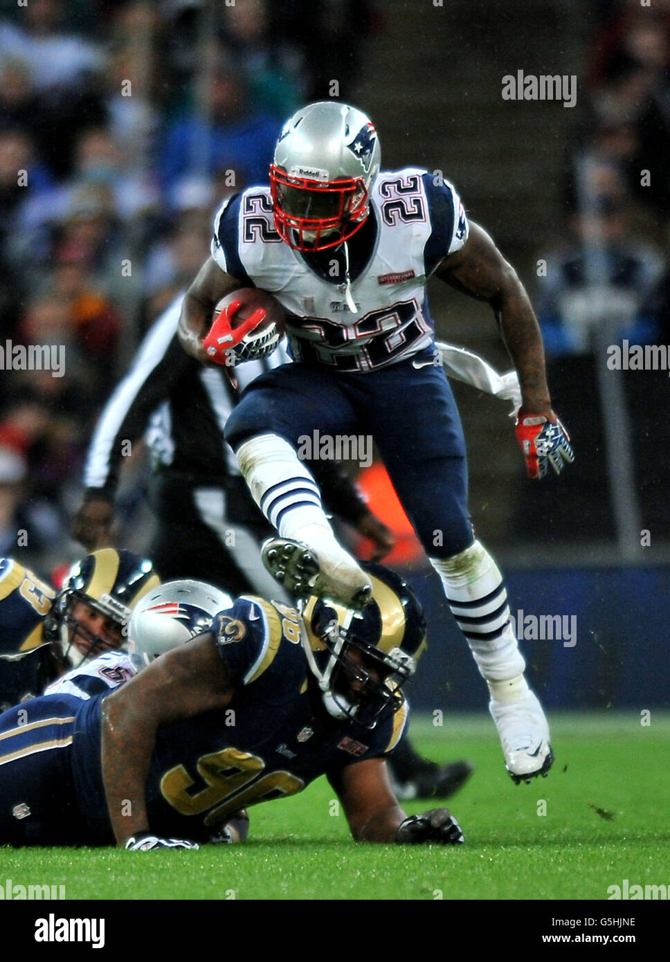 New England Patriots Stevan Ridley affronta la partita della NFL International Series al Wembley Stadium di Londra. Foto Stock