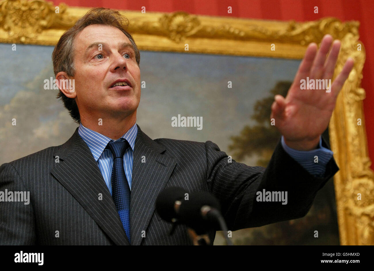 Blair Conferenza Stampa incidente aereo Foto Stock