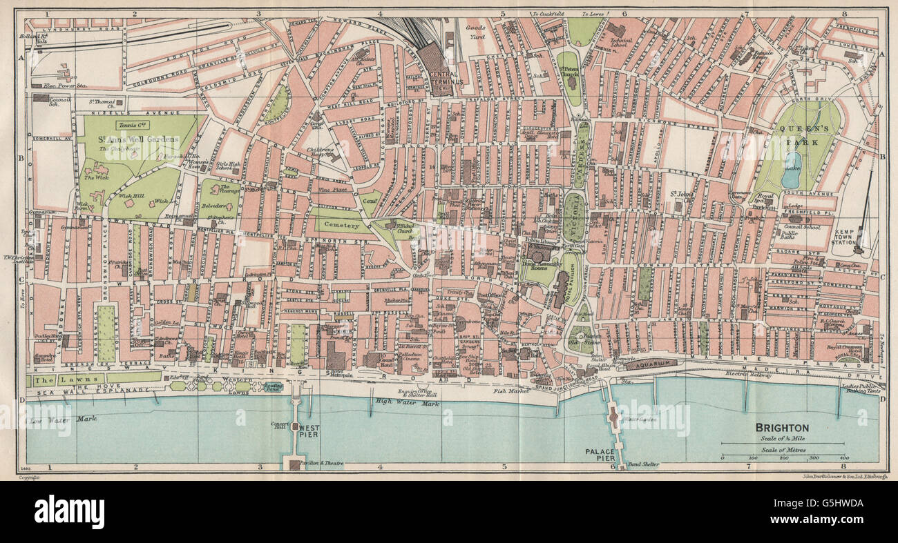 BRIGHTON. Vintage town mappa della città piano. Sussex, 1930 Foto Stock