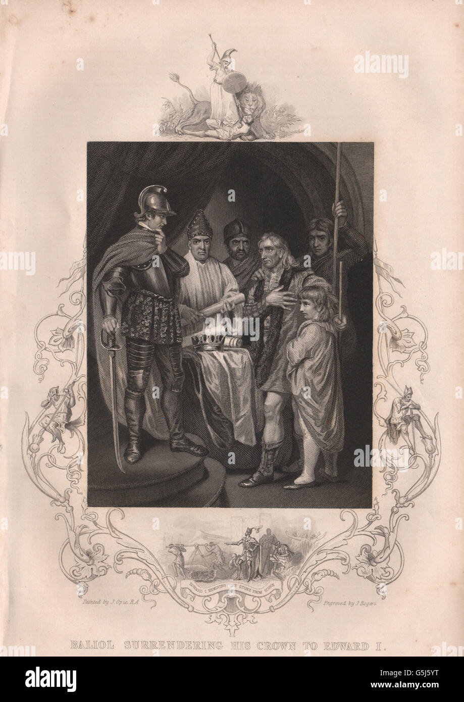JOHN BALLIOL: cedere la sua corona a Edward I. Tenendo la pietra di Scone 1853 Foto Stock