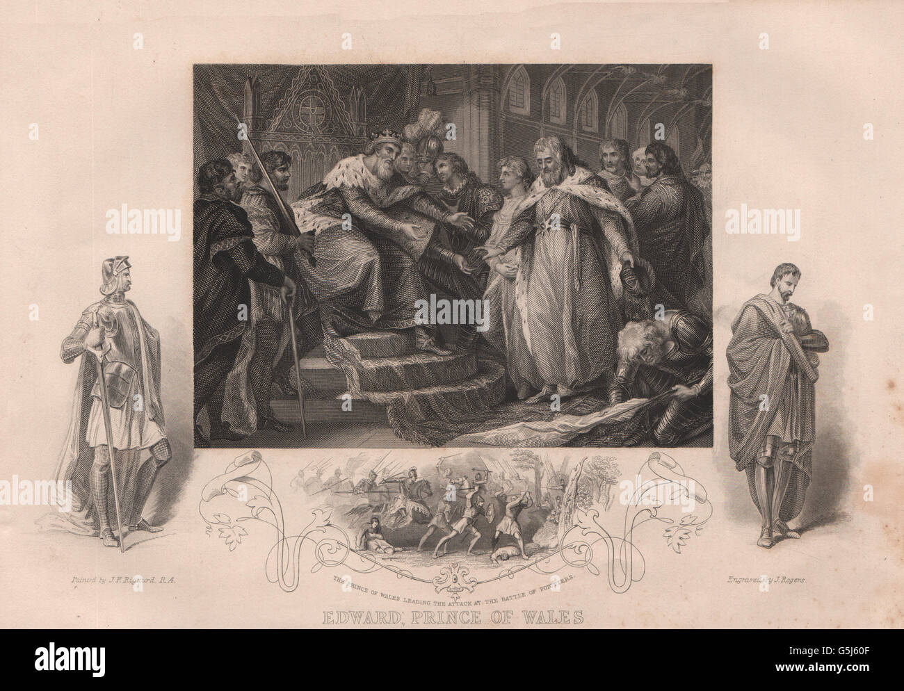Battaglia di Poitiers: Prince Edward. Captive Re Giovanni di Francia. Edward III, 1853 Foto Stock