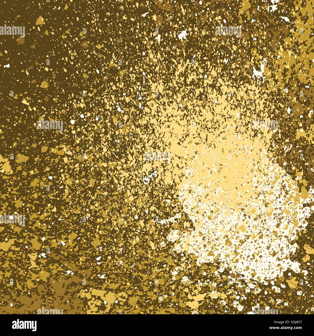 Vettore di vernice oro splash, splatter e blob su sfondo nero. Macchie di spruzzo sfondo astratto, illustrazione vettoriale. Illustrazione Vettoriale