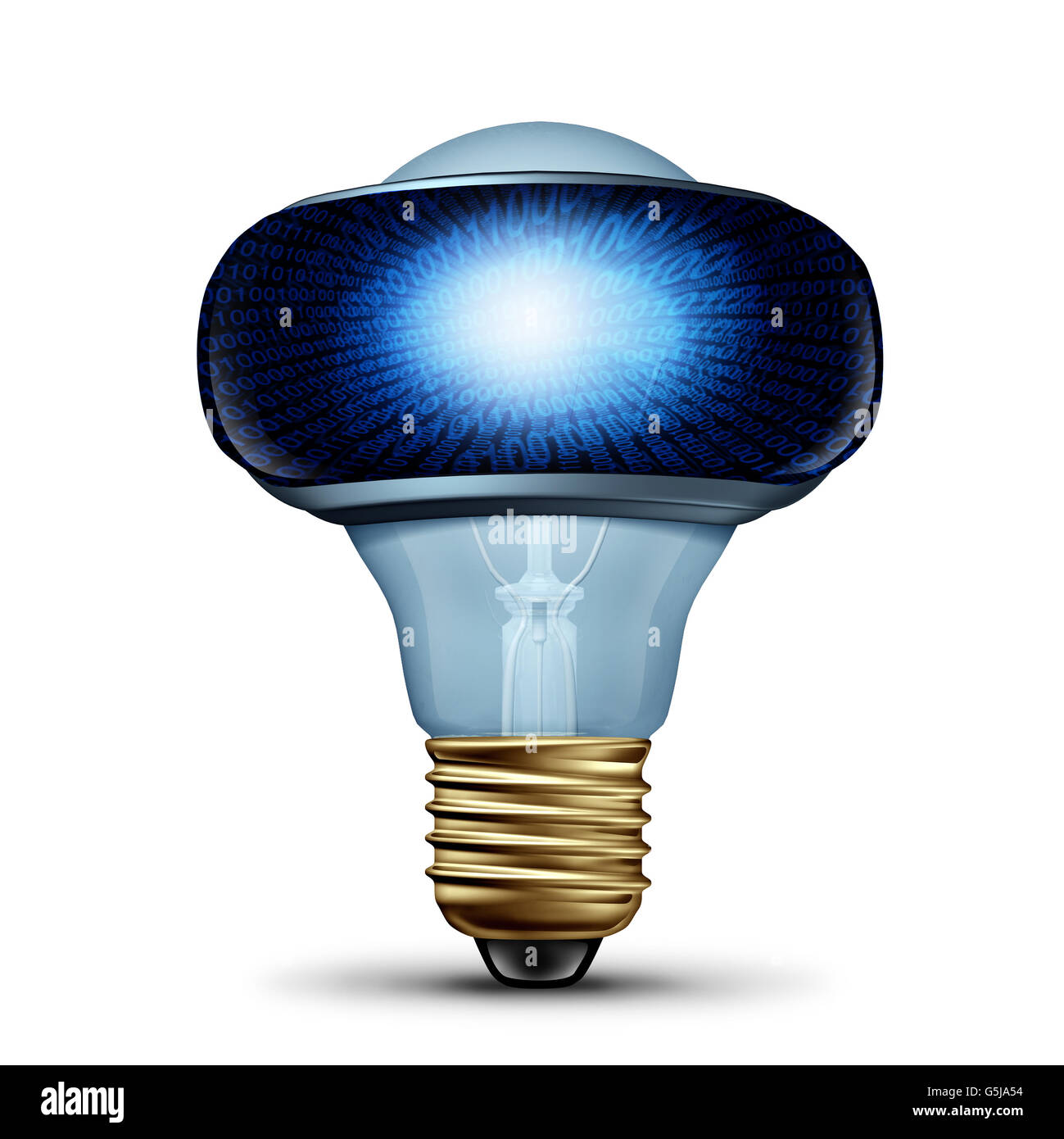 La realtà virtuale idea e tecnologia di intrattenimento come una lampadina elettrica o la lampadina indossando occhiali VR o occhiali di protezione come un tecnologico Foto Stock