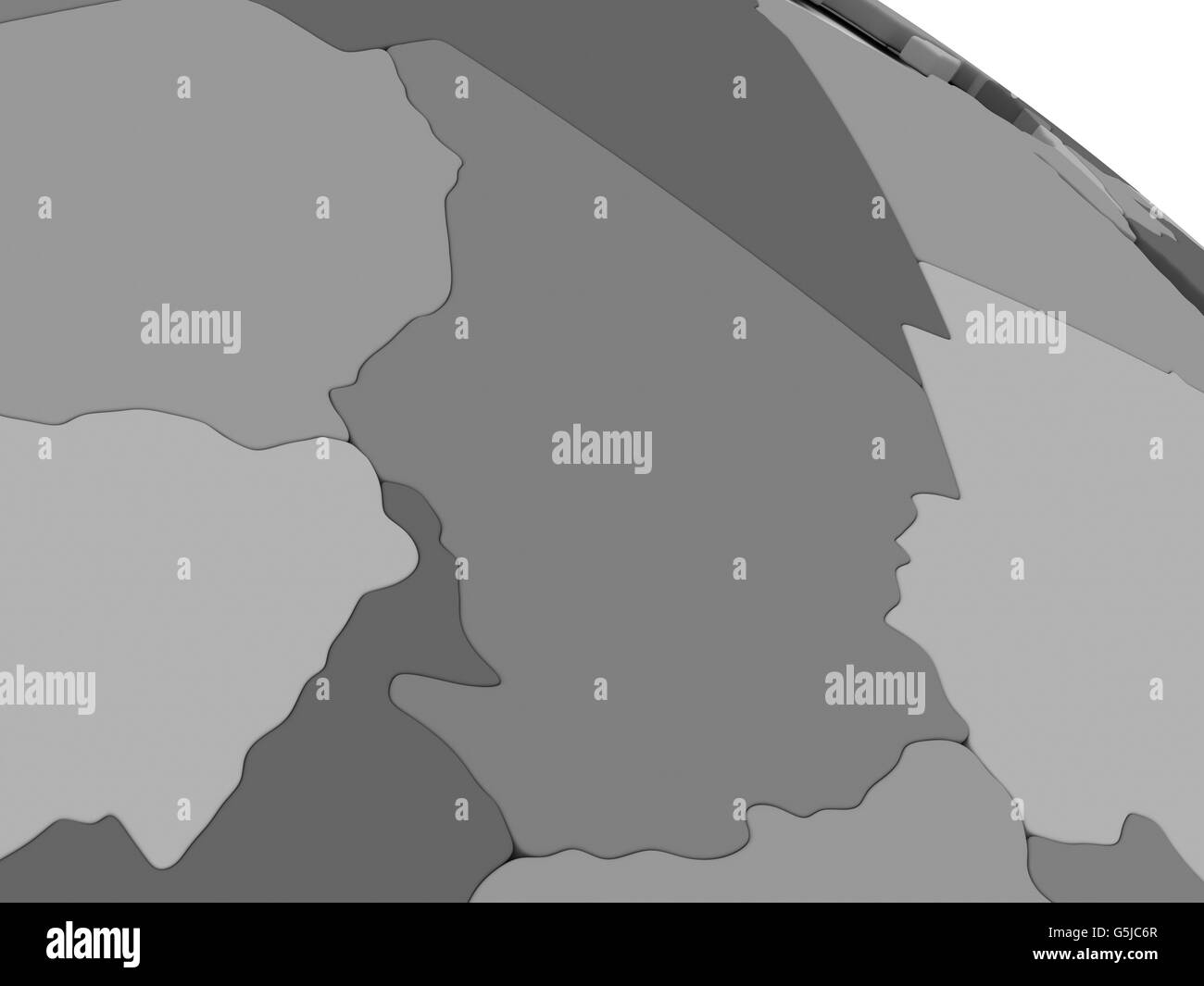 Mappa di Ciad sul modello grigio della terra. 3D illustrazione Foto Stock