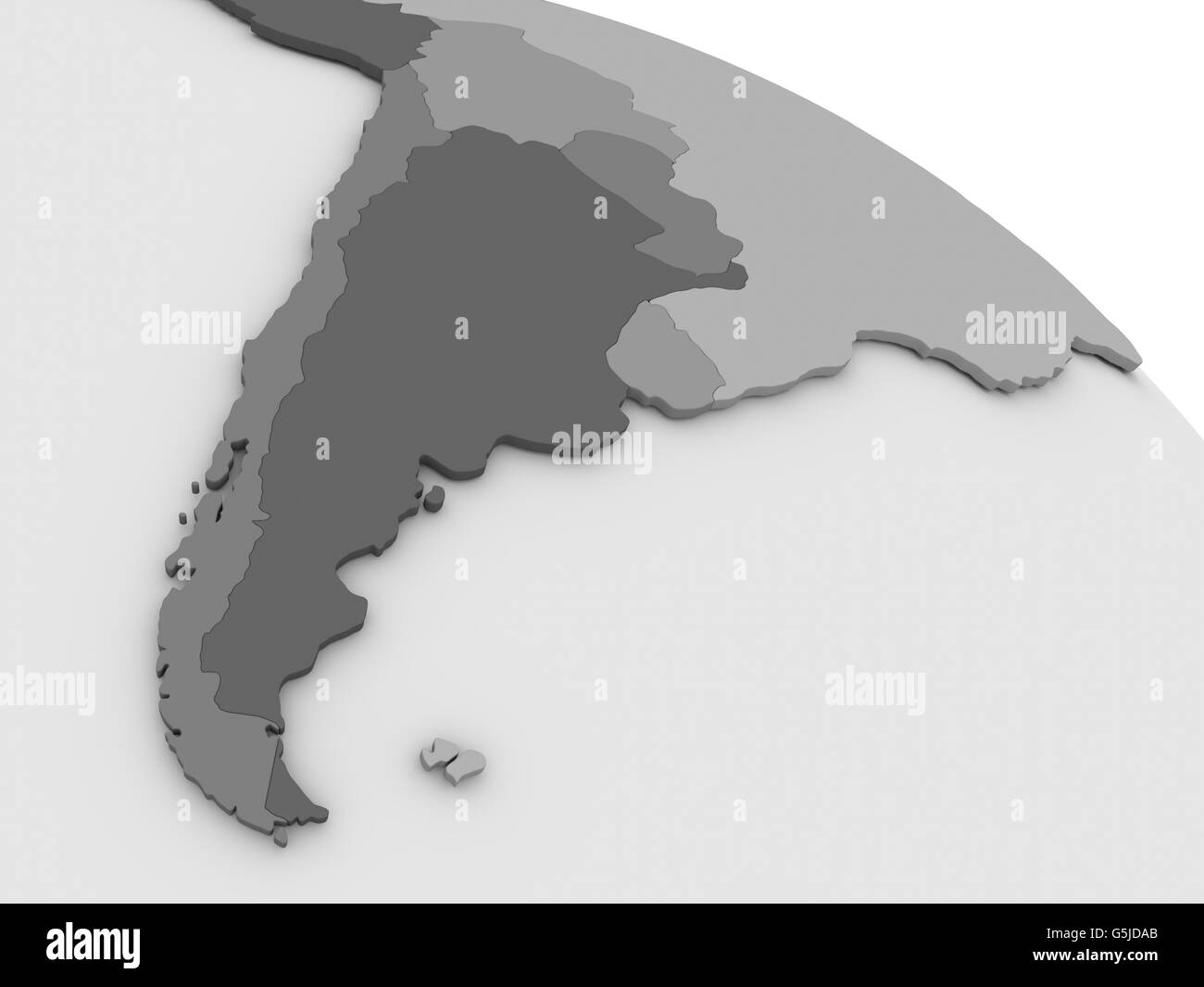 Mappa di Argentina e Cile il modello grigio della terra. 3D illustrazione Foto Stock