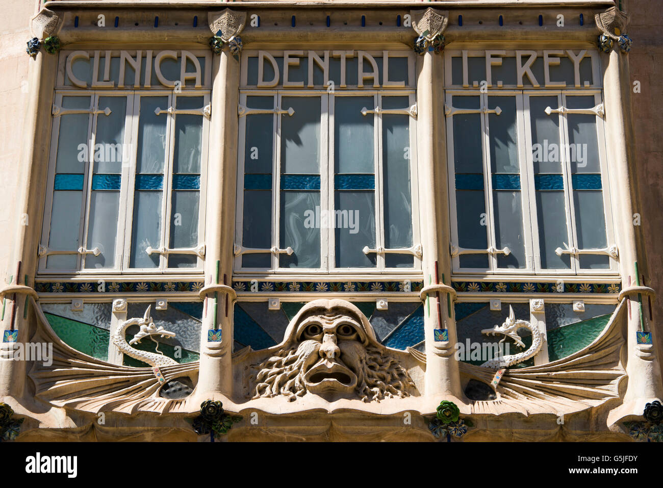 Orizzontale di vista ravvicinata della Casa Forteza Rey a Palma di Maiorca. Foto Stock