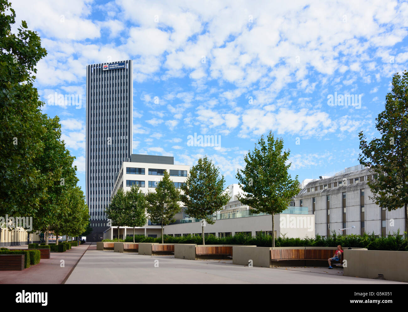 La sede aziendale di Wiener Stadtwerke Holding AG nella zona ufficio TownTown in Erdberg, Wien, Vienna, Austria, Wien, 03. Foto Stock