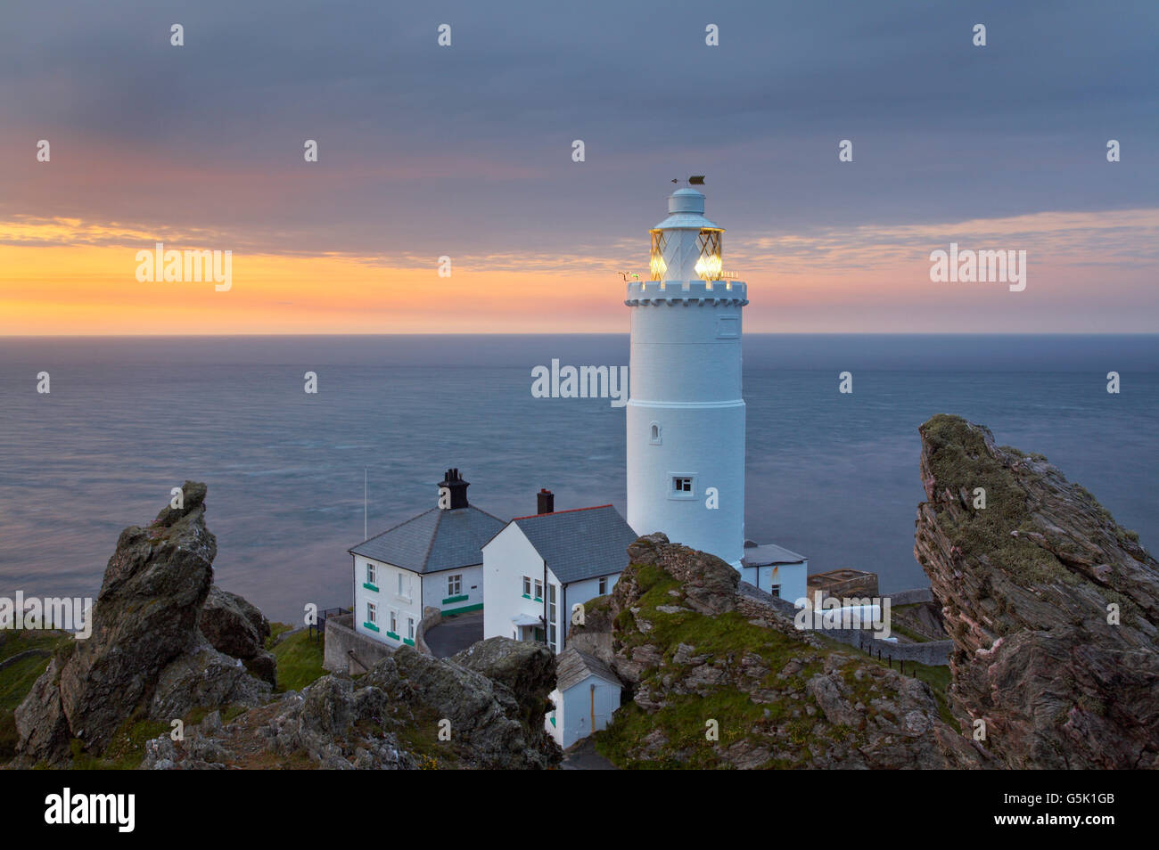 Il punto di inizio del faro, Devon, Inghilterra Foto Stock