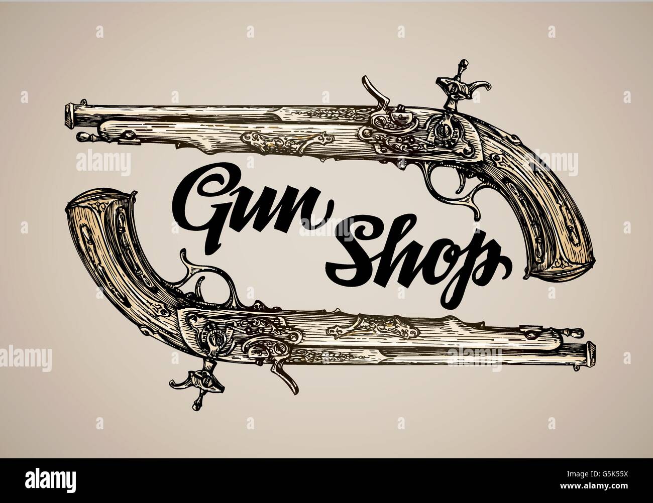 Vettore di vintage pistola. Mano bozzetto moschetto di antiquariato Illustrazione Vettoriale