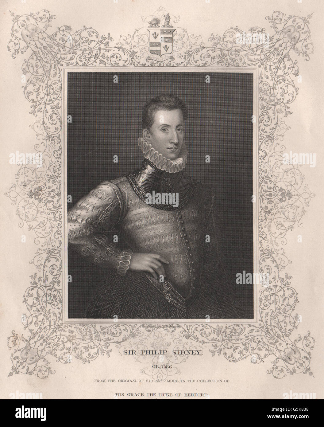 Storia britannica: Sir Philip Sidney. TALLIS, antica stampa 1853 Foto Stock