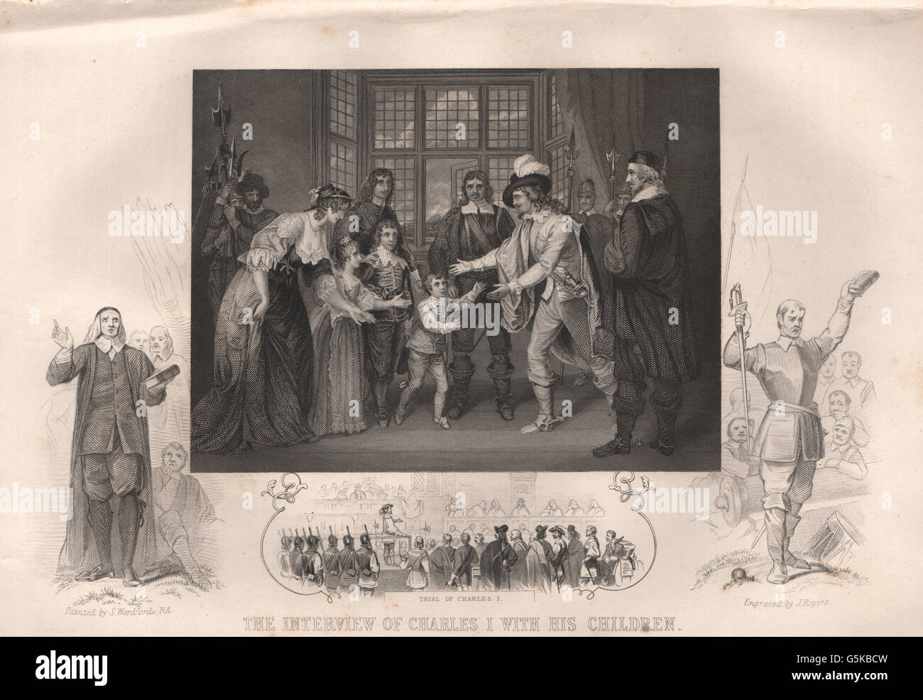 Guerra Civile Inglese: Carlo I e i suoi figli, con Oliver Cromwell presente, 1853 Foto Stock