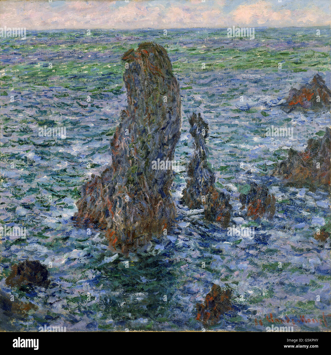 Pyramides de Port-Coton, mer sauvage, dipinto di Claude Monet Foto Stock