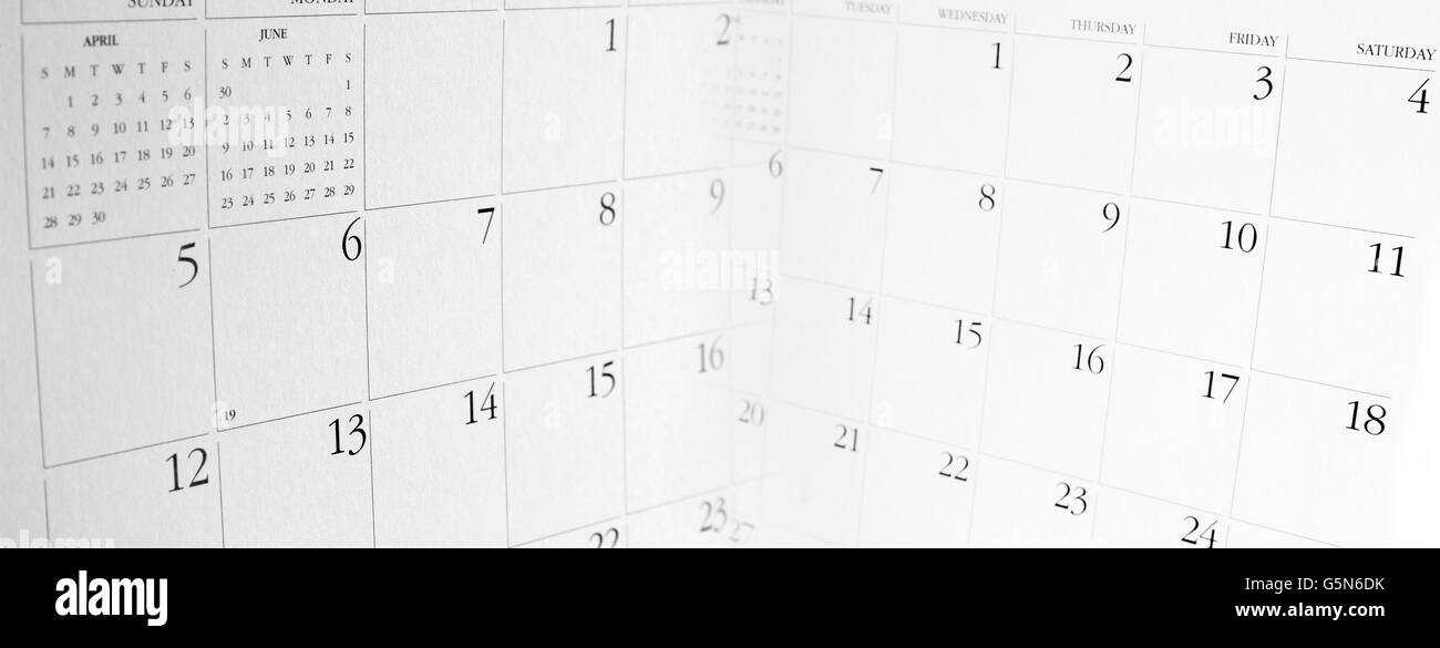 Primo piano di due pagine del calendario Foto Stock