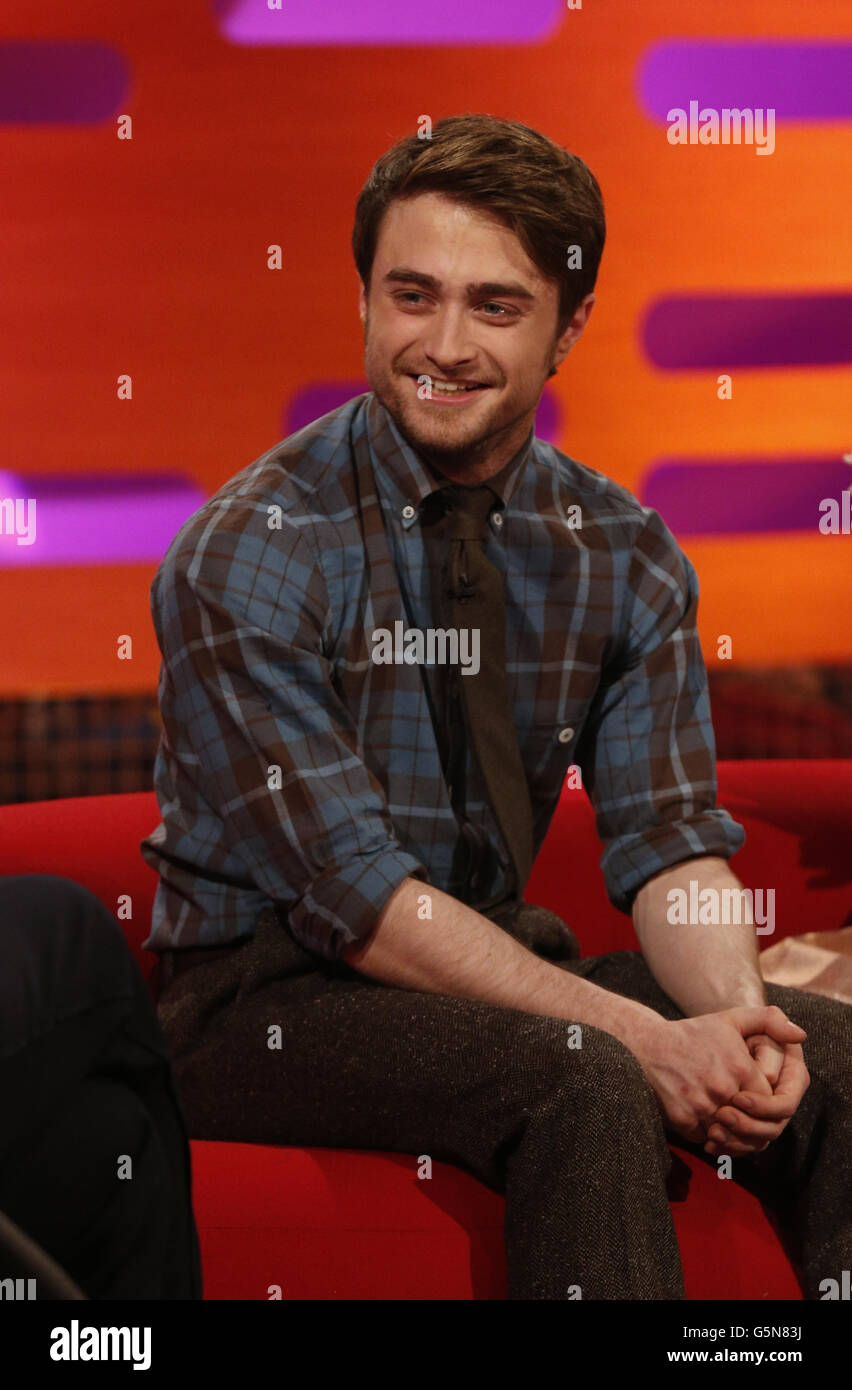 Daniel Radcliffe durante le riprese del Graham Norton Show presso i London Studios, a sud di Londra, in onda sulla BBC One il venerdì sera. Foto Stock
