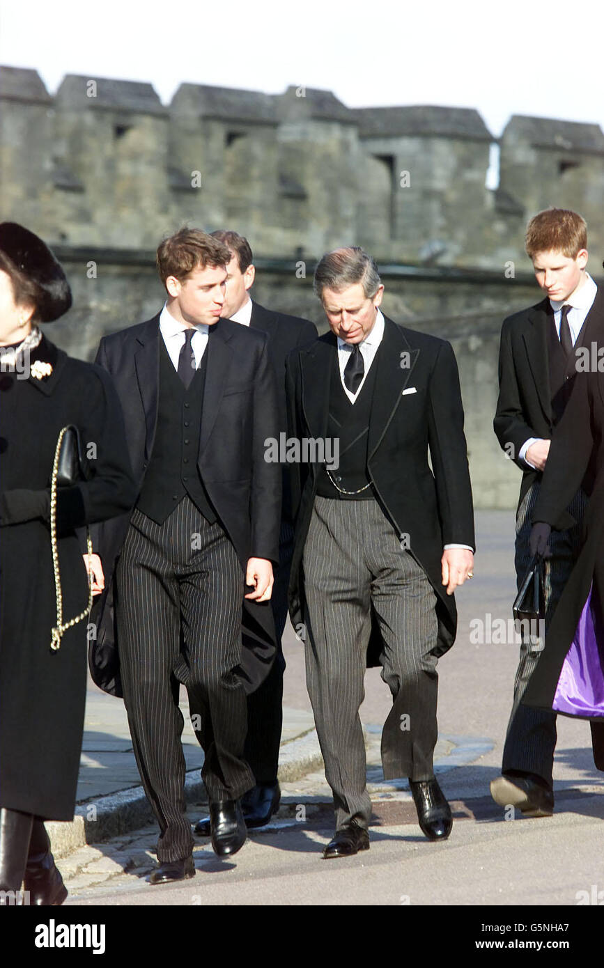 Funerale della Principessa Margaret. I membri della famiglia reale arrivano per il funerale della Principessa Margaret al Castello di Windsor. Foto Stock