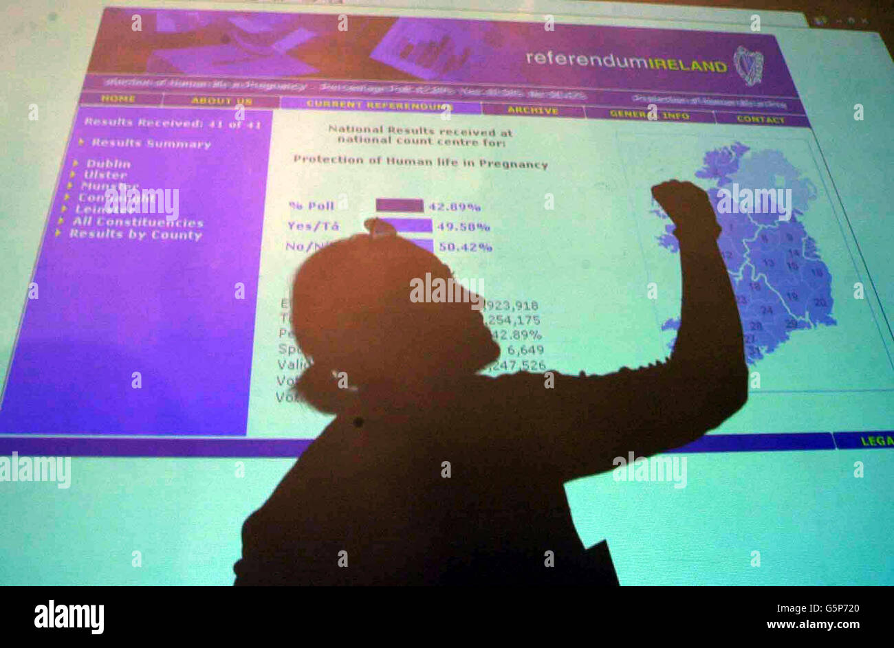 Un sostenitore dell'"Alleanza per il voto contrario" reagisce dopo aver sentito il "no" del referendum sull'aborto alla dogana di Dublino, che il governo aveva sperato avrebbe modificato la costituzione, * in modo che non sarebbe illegale per una donna che minaccia di suicidarsi a causa di una gravidanza indesiderata per ottenere un aborto. Foto Stock