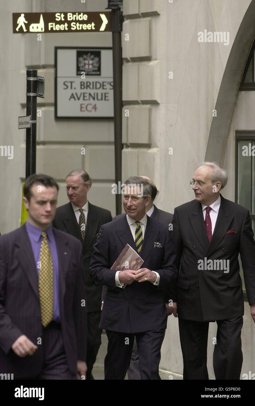 Il principe Charles visite Fleet Street Foto Stock