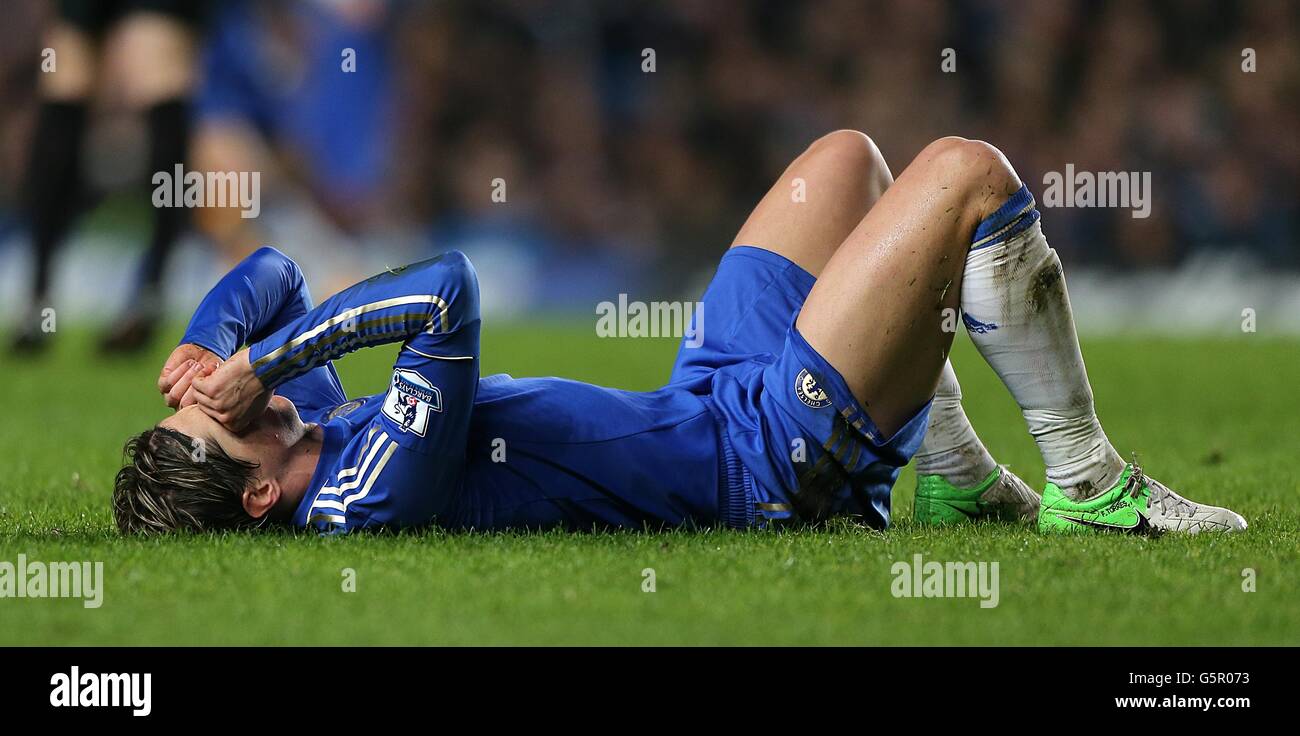 Calcio - Capital One Cup - Semifinale - prima tappa - Chelsea v Swansea City - Stamford Bridge. Fernando Torres di Chelsea si trova sulla sua schiena espulso Foto Stock