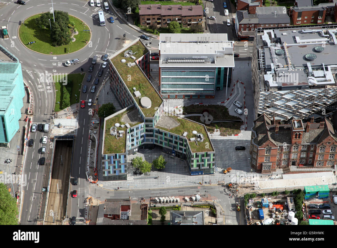 Vista aerea di un nuovo sviluppo su superiore Hanover Street a Sheffield, Regno Unito Foto Stock