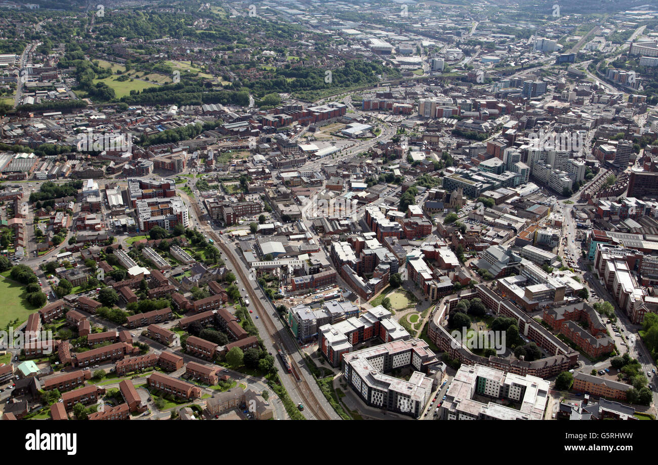 Vista aerea della Skyline di Sheffield, South Yorkshire, Regno Unito Foto Stock