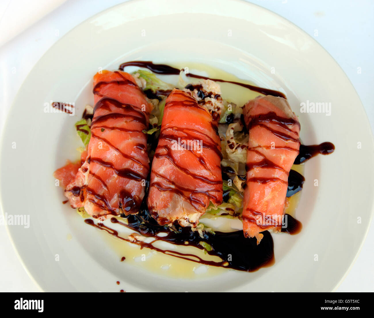 Salmone affumicato servita a Casa Candido, Segovia Foto Stock